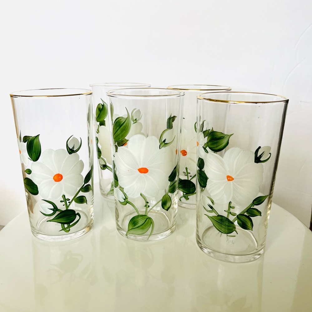 5 x Vintage Federal Glass Hand Painted glasses - Picture 3 of 3